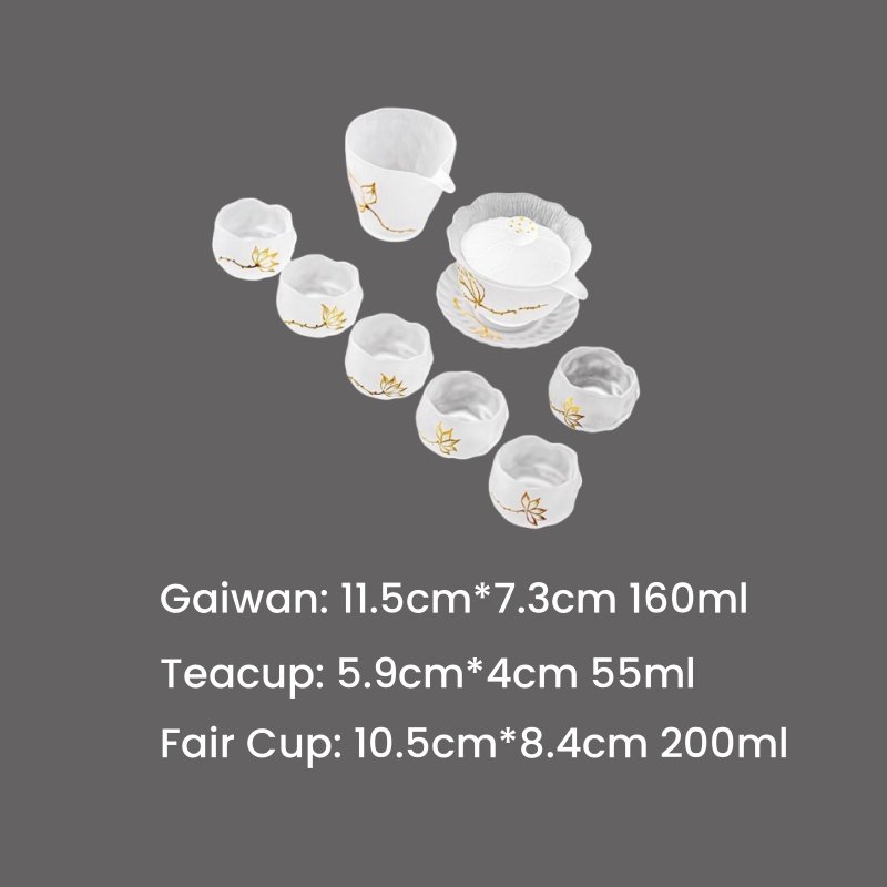 Elegant Antique Golden Lotus Heat Resistant Thick Frosted Glass Tea Set For Sale Elegant Antique Golden Lotus Heat Resistant Thick Frosted Glass Tea Set For Sale