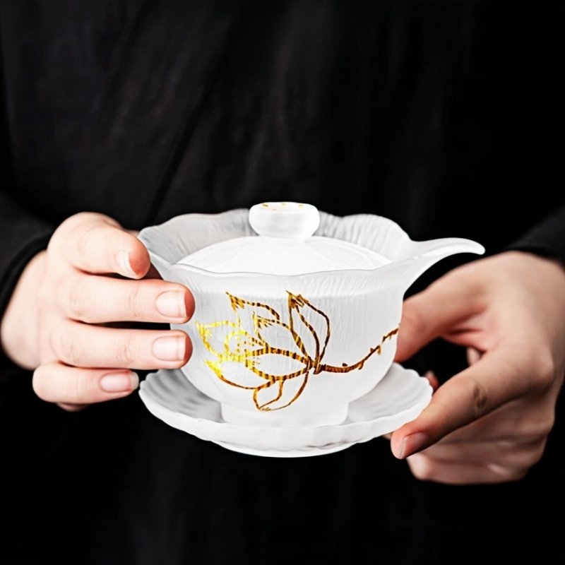 Elegant Antique Golden Lotus Heat Resistant Thick Frosted Glass Tea Set For Sale Elegant Antique Golden Lotus Heat Resistant Thick Frosted Glass Tea Set For Sale