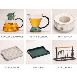 Elegant Green Handle Borosilicate Clear Crystal Glass Tea Set For Adults