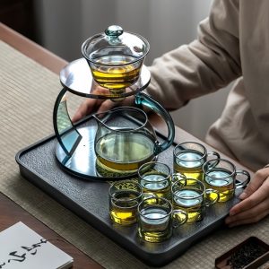 Elegant Grey High Borosilicate Lazy Semi Automatic Glass Tea Set For Sale