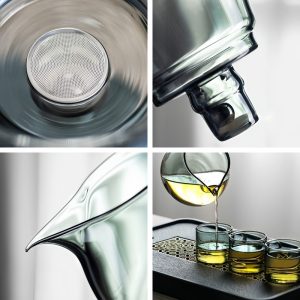 Elegant Grey High Borosilicate Lazy Semi Automatic Glass Tea Set For Sale