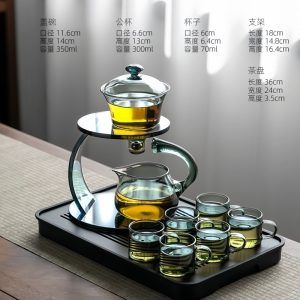 Elegant Grey High Borosilicate Lazy Semi Automatic Glass Tea Set For Sale