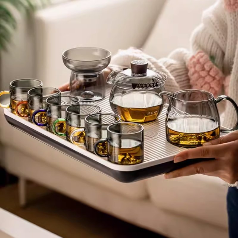 Elegant Grey High Borosilicate Transparent Clear Tea Glasses Set For Sale Elegant Grey High Borosilicate Transparent Clear Tea Glasses Set For Sale