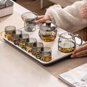 Elegant Grey High Borosilicate Transparent Clear Tea Glasses Set For Sale