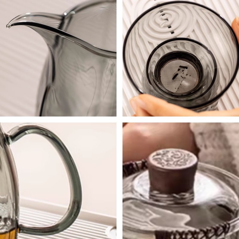 Elegant Grey High Borosilicate Transparent Clear Tea Glasses Set For Sale Elegant Grey High Borosilicate Transparent Clear Tea Glasses Set For Sale