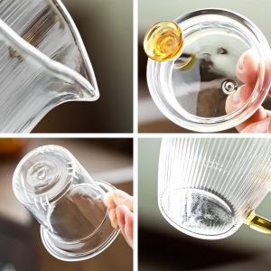 Elegant Hammered Vertical Stripes Transparent Tea Ceremony Set Glass For Sale