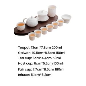 Embossed Dragon Mutton Fat Jade White Porcelain Chinese Antique Tea Set