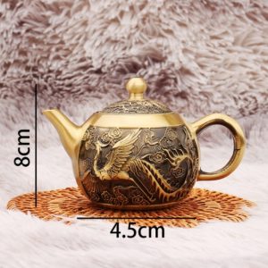 Exquisite Embossed Flying Phoenix Vintage Brass Teapot For Sale