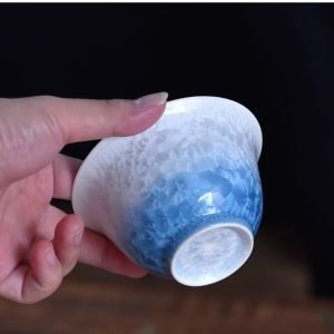 6.41fl Oz/190ml Crystalline Glaze Blue And White Gradient Porcelain Gaiwan