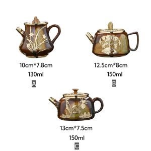 4.4 Fl Oz-5.1 Fl Oz Vintage Small Gold Inlaid Traditional Patterns Chinese Ceramic Tea Kettles