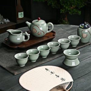 Ge Kiln Lotus Theme Crack Glaze Authentic Chinese Ceramic Tea Sets For Sale