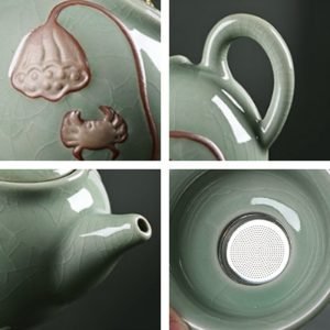 Ge Kiln Lotus Theme Crack Glaze Authentic Chinese Ceramic Tea Sets For Sale