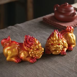 Green And Golden Resin Color Changing Chinese Traditional Pixiu Gongfu Tea Pet