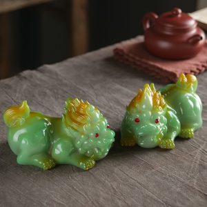 Green And Golden Resin Color Changing Chinese Traditional Pixiu Gongfu Tea Pet