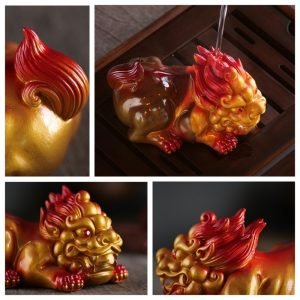 Green And Golden Resin Color Changing Chinese Traditional Pixiu Gongfu Tea Pet
