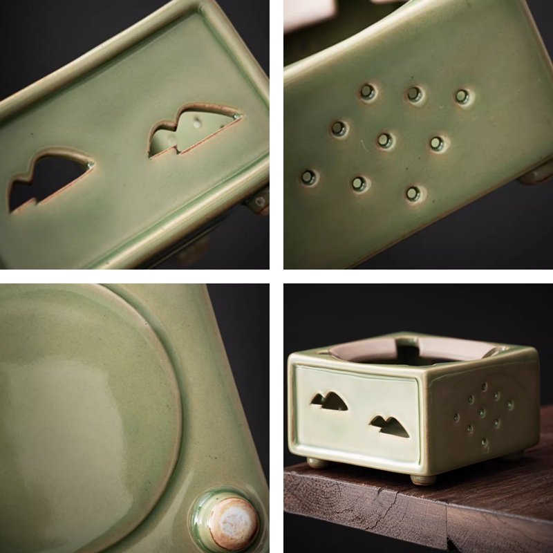 Green Square Shaped Ceramic Antique Tea Kettle Candle Warmer Green Square Shaped Ceramic Antique Tea Kettle Candle Warmer