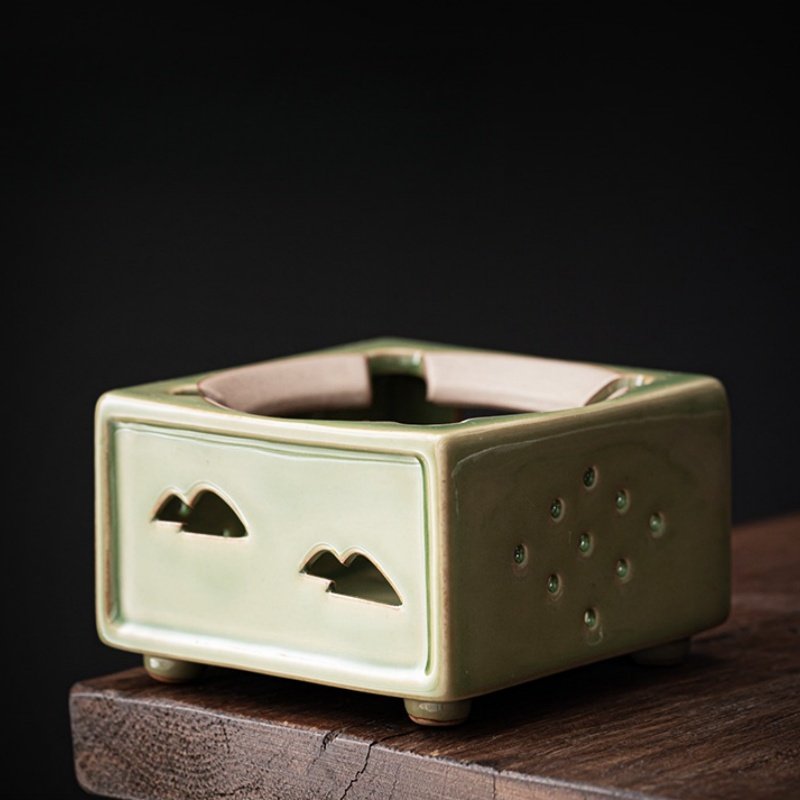 Green Square Shaped Ceramic Antique Tea Kettle Candle Warmer Green Square Shaped Ceramic Antique Tea Kettle Candle Warmer