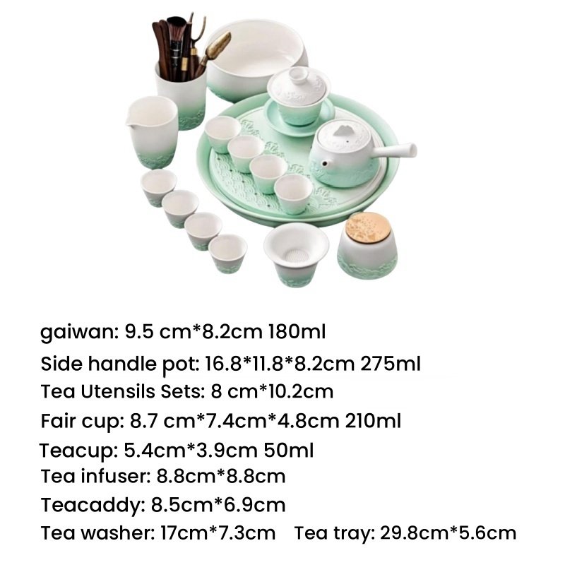 Green And White Gradient Sea Wave Theme Ceramic Valuable Ceremonial Japanese Tea Sets Antique Green And White Gradient Sea Wave Theme Ceramic Valuable Ceremonial Japanese Tea Sets Antique