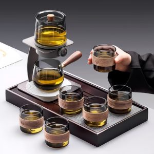 Modern Grey High Borosilicate Heat Resistant Clear Glass Semi Automatic Lazy Tea Set