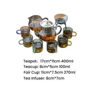 Grey And Transparent Dragon And Horse Theme Heat Resistant Glass Tea Sets For Adults