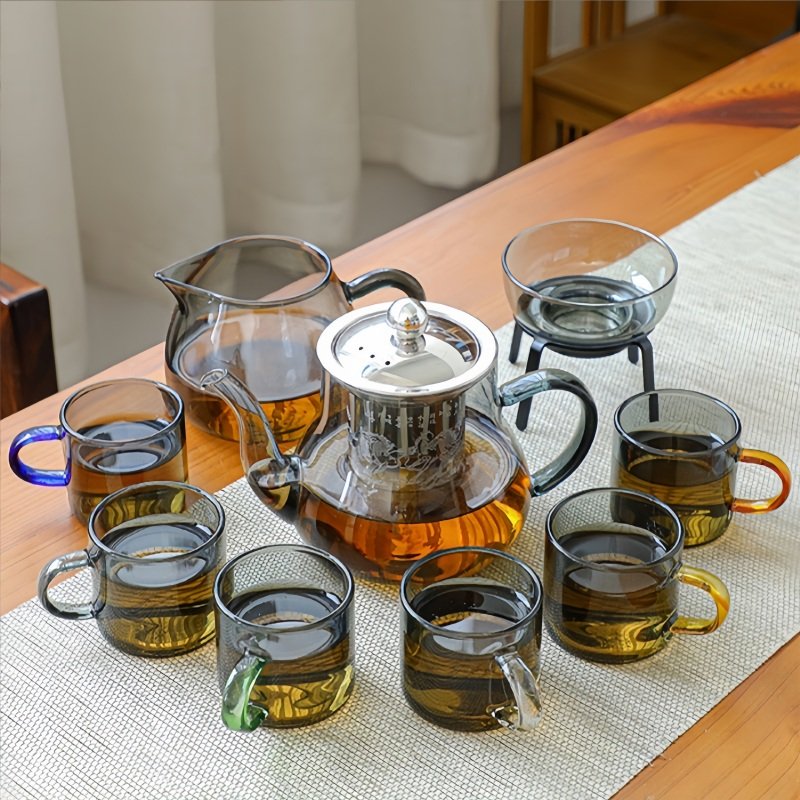 Grey And Transparent Dragon And Horse Theme Heat Resistant Glass Tea Sets For Adults Grey And Transparent Dragon And Horse Theme Heat Resistant Glass Tea Sets For Adults