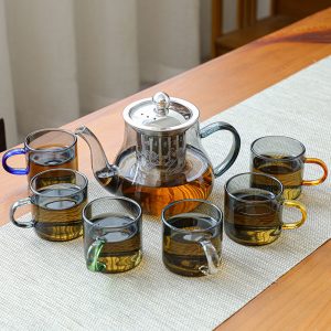 Grey And Transparent Dragon And Horse Theme Heat Resistant Glass Tea Sets For Adults