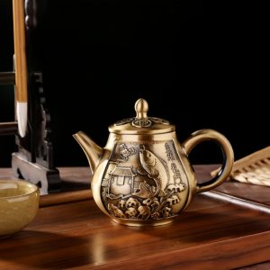 Hand Carved Sea Wave With Fish Pattern Antique Teapot For Sale
