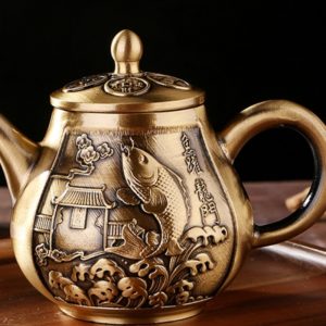 Hand Carved Sea Wave With Fish Pattern Antique Teapot For Sale