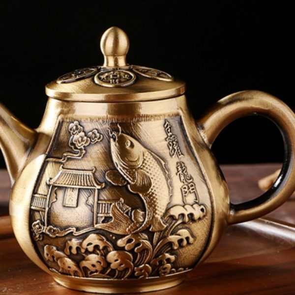 Hand Carved Sea Wave With Fish Pattern Antique Teapot For Sale