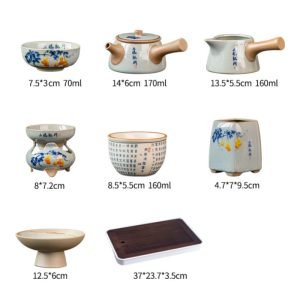 Hand Painted Antique Pattern Crack Glaze Porcelain Traditional Gongfu Tea Ceremony Set With Tray