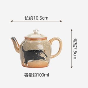 Hand Painted Cat Theme Brown Japanese Ceramic Teapots Antique