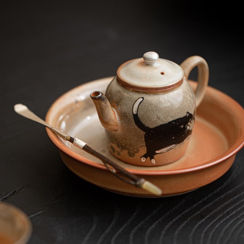 Hand Painted Cat Theme Brown Japanese Ceramic Teapots Antique Hand Painted Cat Theme Brown Japanese Ceramic Teapots Antique