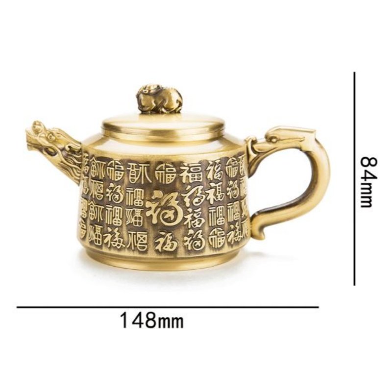 Handcrafted Embossed Blessing Theme Brass Teapot With Dragon Spout Handcrafted Embossed Blessing Theme Brass Teapot With Dragon Spout