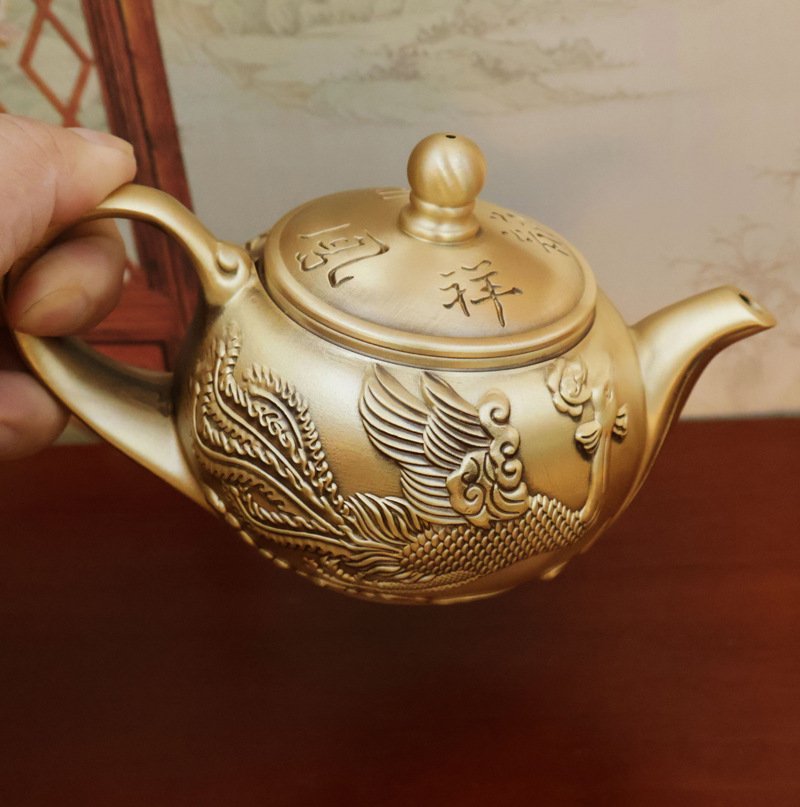 Handcrafted Embossed Dragon And Phoenix Pattern Brass Teapot Antique Handcrafted Embossed Dragon And Phoenix Pattern Brass Teapot Antique