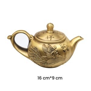Handcrafted Embossed Dragon And Phoenix Pattern Brass Teapot Antique