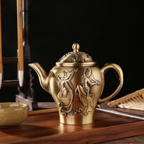 Handcrafted Exquisite Fairy Theme Vintage Brass Tea Kettle For Sale