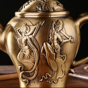 Handcrafted Exquisite Fairy Theme Vintage Brass Tea Kettle For Sale