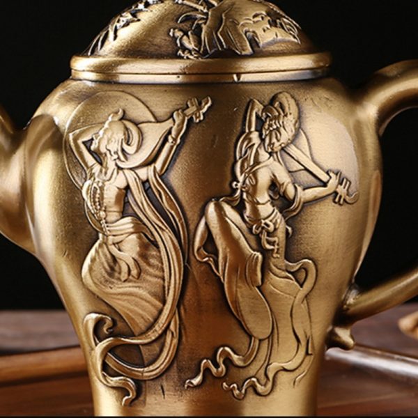 Handcrafted Exquisite Fairy Theme Vintage Brass Tea Kettle For Sale
