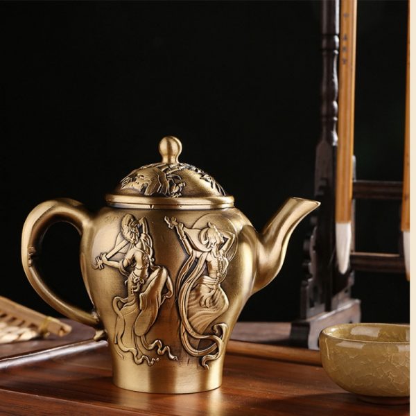Handcrafted Exquisite Fairy Theme Vintage Brass Tea Kettle For Sale