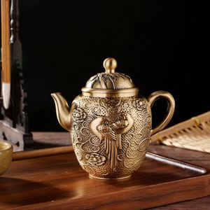Handcrafted Luxurious Twin Peacocks Theme Exquisite Brass Teapot Antique