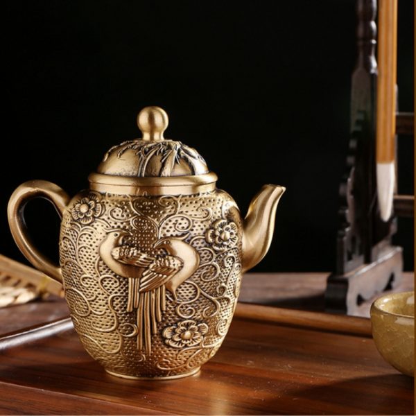Handcrafted Luxurious Twin Peacocks Theme Exquisite Brass Teapot Antique