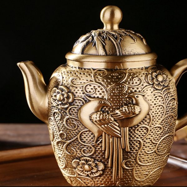 Handcrafted Luxurious Twin Peacocks Theme Exquisite Brass Teapot Antique