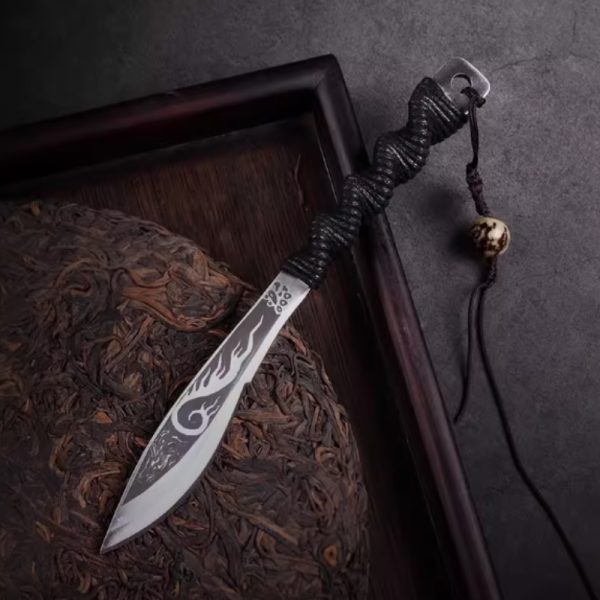 Handcrafted Stainless Steel Pu Erh Tea Cake Knife With Leather Sheath And Tassel