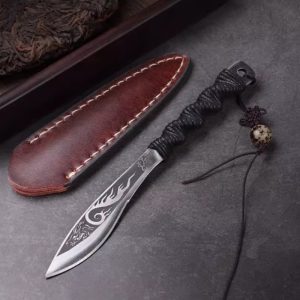 Handcrafted Stainless Steel Pu Erh Tea Cake Knife With Leather Sheath And Tassel