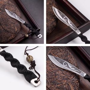 Handcrafted Stainless Steel Pu Erh Tea Cake Knife With Leather Sheath And Tassel