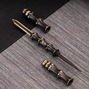 Handcrafted Traditional Dual-use Bamboo Joint Shaped Black Brass Tea Knife And Tea Needle