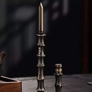 Handcrafted Traditional Dual-use Bamboo Joint Shaped Black Brass Tea Knife And Tea Needle