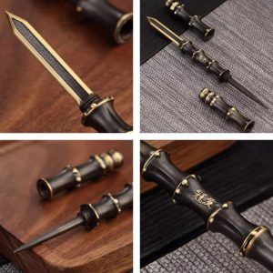Handcrafted Traditional Dual-use Bamboo Joint Shaped Black Brass Tea Knife And Tea Needle