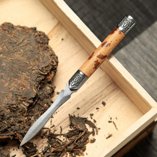 Handcrafted Wooden And Damascus Steel Ceremonial Pu-erh Tea Cake Knife