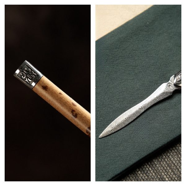 Handcrafted Wooden And Damascus Steel Ceremonial Pu-erh Tea Cake Knife